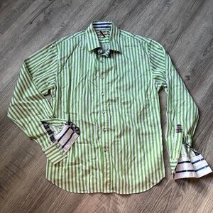 Robert Graham X Green & White Stripe Shirt L slim fit